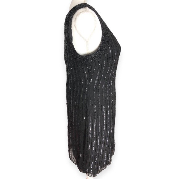 Prelude Black Fully Beaded Silk Sequin Mini Tank Dress - Picture 3 of 7